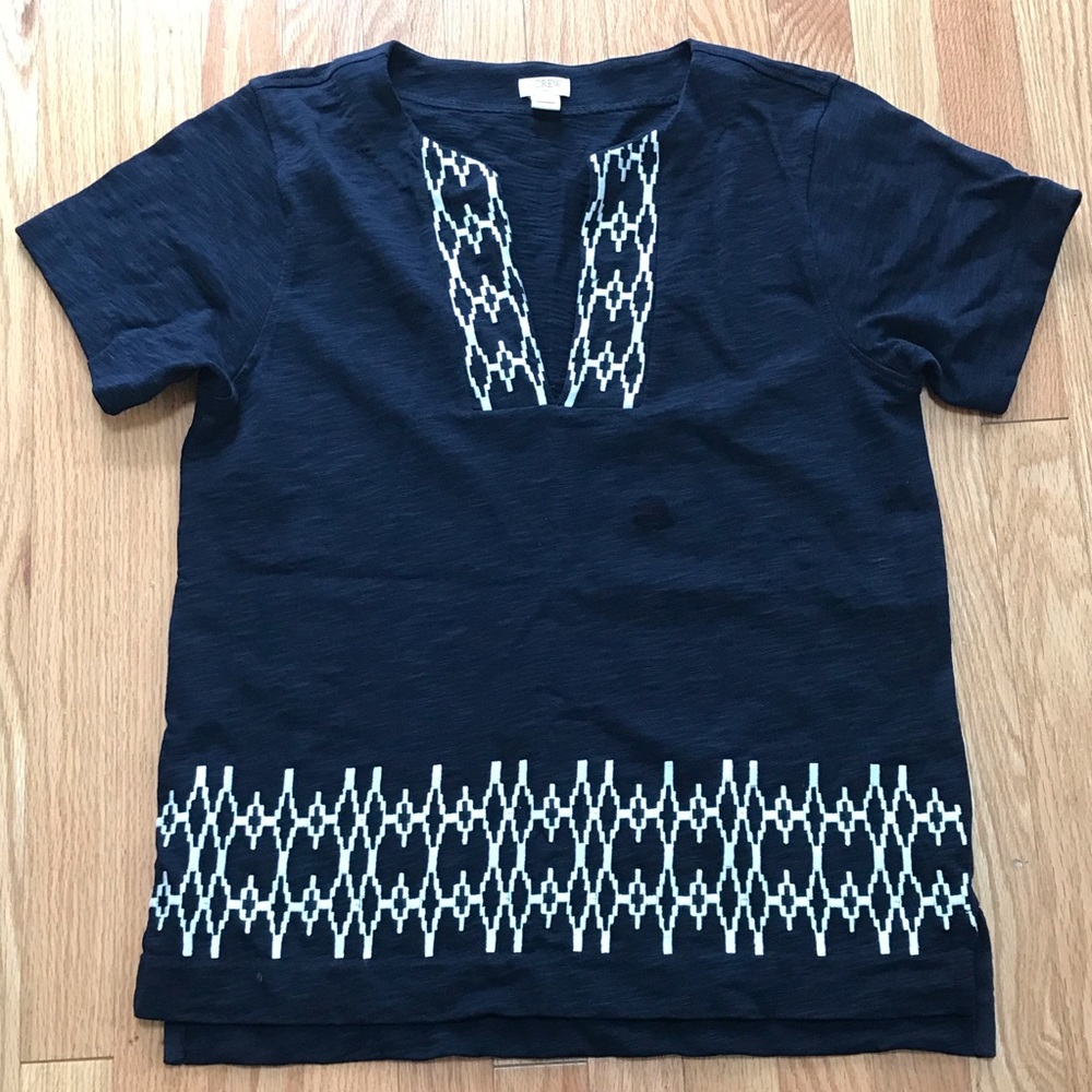 J. Crew Factory Navy Blue Geometric Trim Tunic